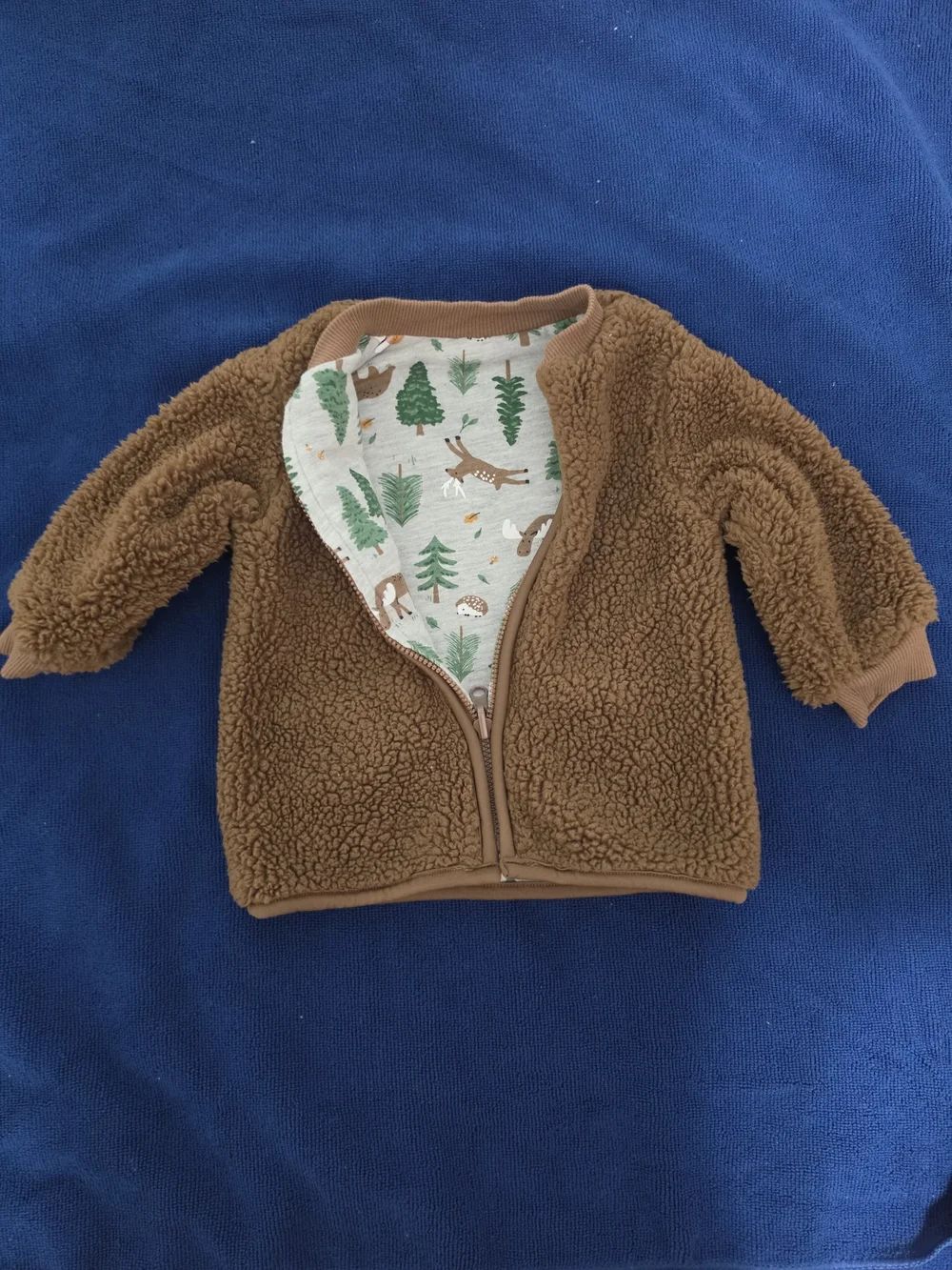 Woodland Animal Baby Jacket - Green & Brown Reversible 12-18 mos